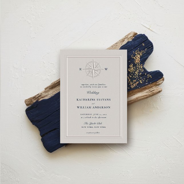 Convites Casamento Elegante Formal De Barcos Náuticos De Ro (nautical wedding invitation compass rose formal traditional modern classic beach ocean coastal)