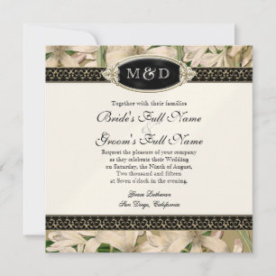 Convites Casamento Elegante Formal Dourado com Lily Vintage