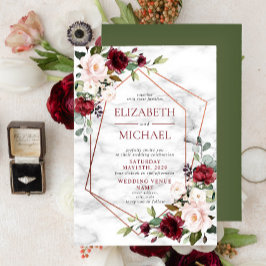 Convites Casamento Elegante Geométrico da Borgonha de Cobre