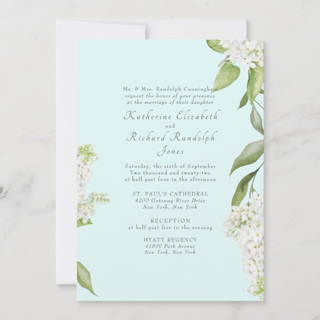 Convites Casamento Elegante Hydrangea White Seafoam II (Frente)