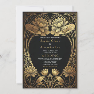 Convites Casamento Elegante Inspirado em Lótus Art Nouveau