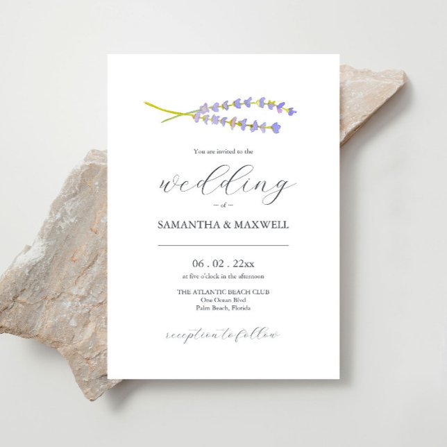 Convites Casamento Elegante Invita Lavanda de Aquarela (Lavender wedding invitations feature botanical minimalistic watercolor art by Victoria Grigaliunas)
