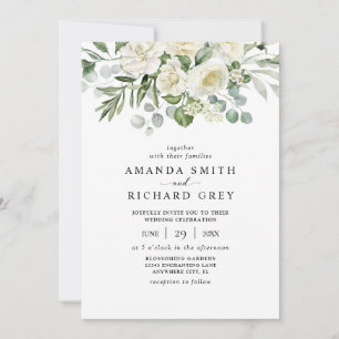 Convites Casamento Elegante Ivory Floral & Greenery Eucalyp