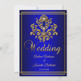 Convites Casamento Elegante Joia Azul Real Dourada 2