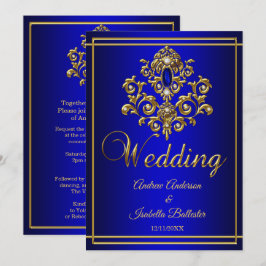 Convites Casamento Elegante Joia Azul Real Dourada 2