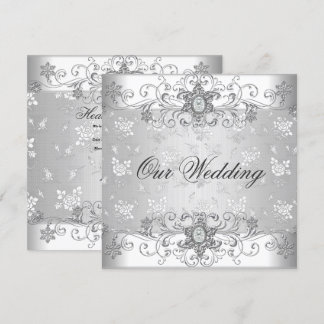 Convites Casamento Elegante Jóia de Diamante Branco Prata R