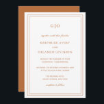 Convites Casamento Elegante Laranja Clássico Pumpkin<br><div class="desc">O convite de casamento do estilo clássico "Earth tone" em terracota / laranja ferrugem apresentando um design simples e mínimo com seu monograma no topo e seus detalhes de evento cercados por uma dupla borda. As fontes se alternam entre um script elegante, um serif tradicional e fontes sans serif minimalistas....</div>