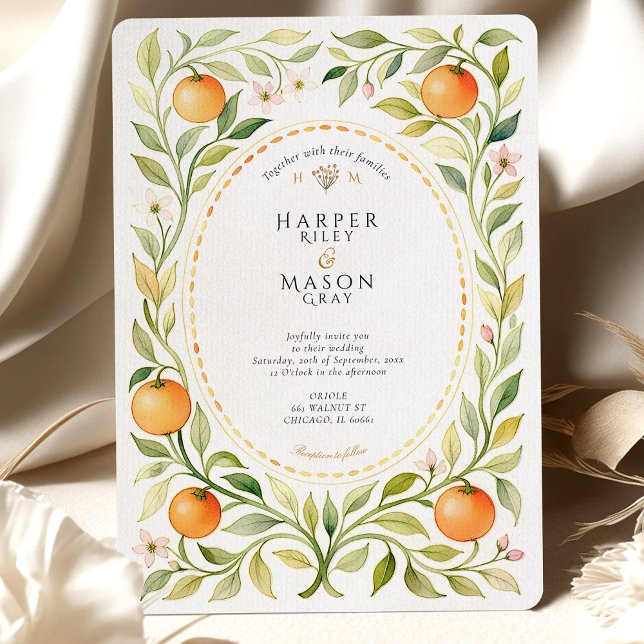 Convites Casamento Elegante Laranja Grove Watercolor (Criador carregado)