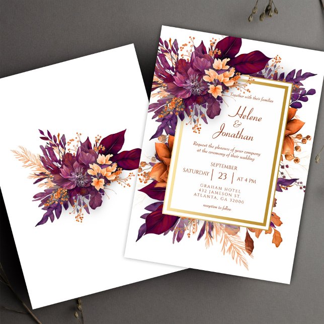 Convites Casamento Elegante Laranja Terracotta Burnt Burnt (Burgundy Burnt Orange Terracotta Elegant Wedding Invitation)