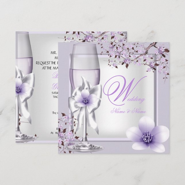 Convites Casamento Elegante Lavanda Roxo Lilás 6 (Frente/Verso)