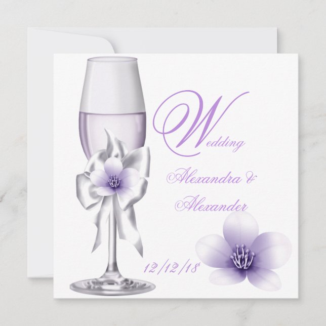 Convites Casamento Elegante Lavanda Roxo Lilás AB (Frente)