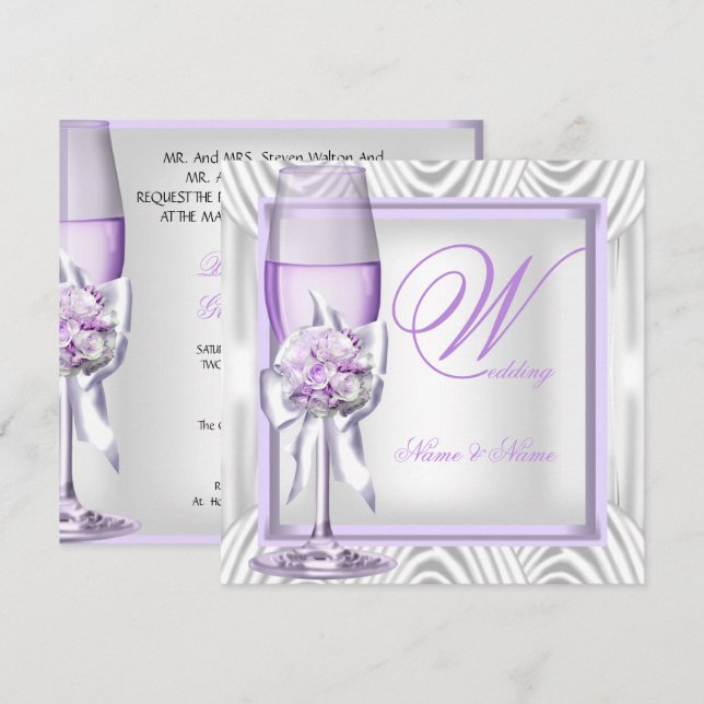 Convites Casamento Elegante Lavanda Roxo Lilás Champanhe (Frente/Verso)