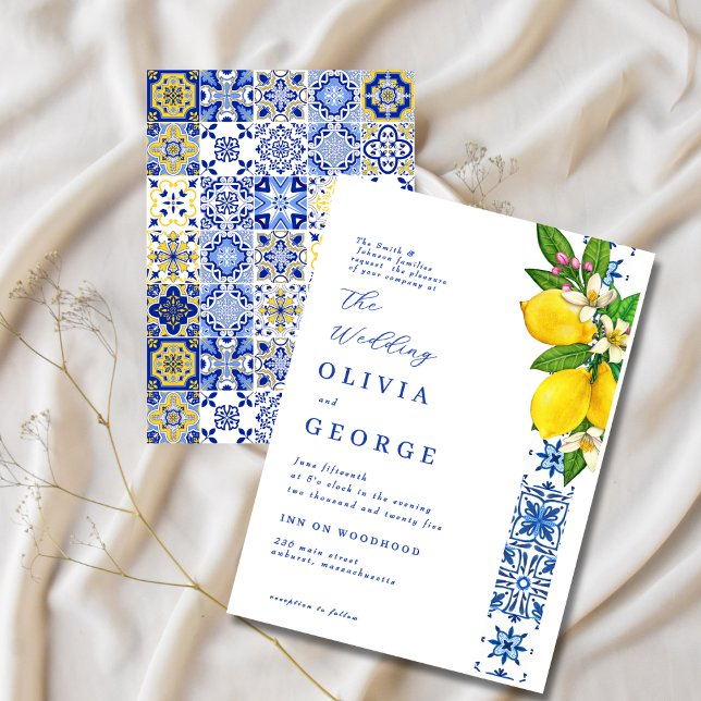 Convites Casamento Elegante Lemon e Blue-Mediterranean (Criador carregado)