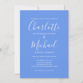 Convites Casamento Elegante Letra Azul Cornflower Assinatur