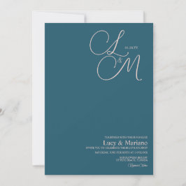 Convites Casamento Elegante Letra Azul Rosa Monogramada 
