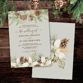 Convites Casamento Elegante Letra Cursiva Bege de Inverno