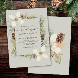 Convites Casamento Elegante Letra Cursiva Bege de Inverno