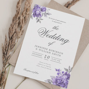 Convites Casamento Elegante Letra Floral Rústica Roxa 