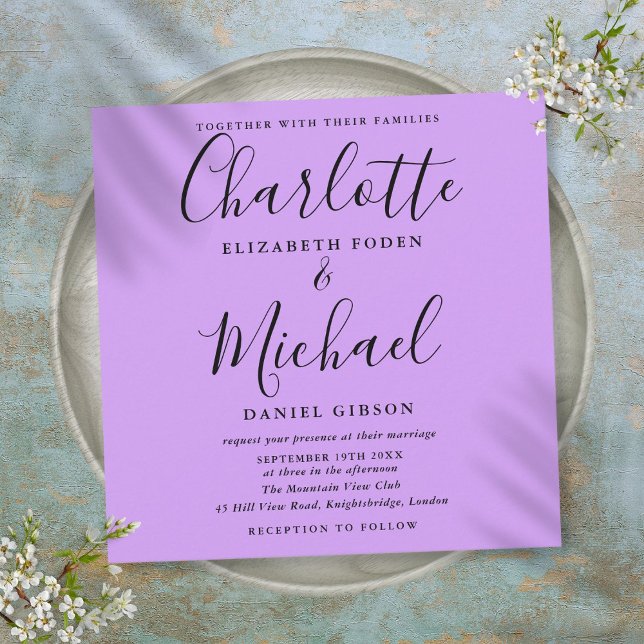 Convites Casamento Elegante Letra Orchidea Lilás Lavanda (Lavender Lilac Orchid Elegant Script Wedding Invitation)