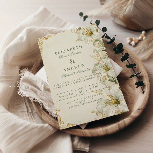 Convites Casamento Elegante Lírio Branco (Criador carregado)