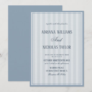 Convites Casamento Elegante Listrado de Azul Poeirento
