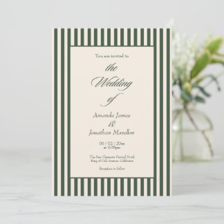 Convites Casamento Elegante Listras Verticais Verde Escuro