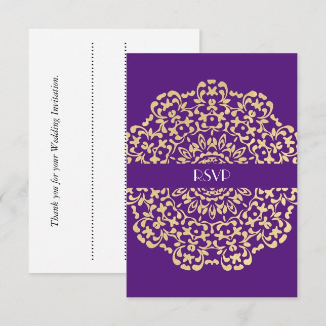 Convites Casamento Elegante Luxuoso Dourado Roxo Fundo (Frente/Verso)