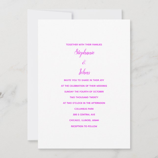 Convites Casamento Elegante Magenta White Classic Mínimo 20 (Frente)