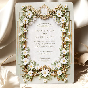 Convites Casamento Elegante Margarida com Detalhes em Ouro 