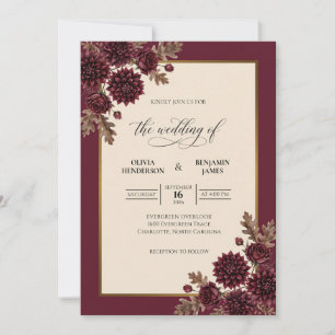 Convites Casamento Elegante Maroon Dahlia