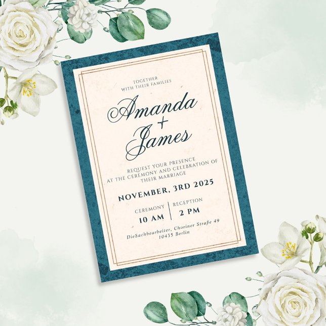 Convites Casamento Elegante Minimalista Azul (Criador carregado)