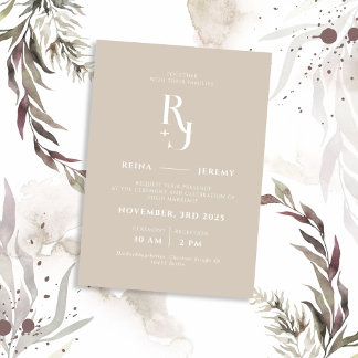 Convites Casamento Elegante Minimalista Beige