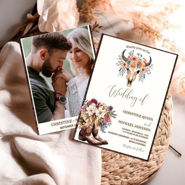 Convites Casamento Elegante Minimalista Boho Western Cowboy (Criador carregado)