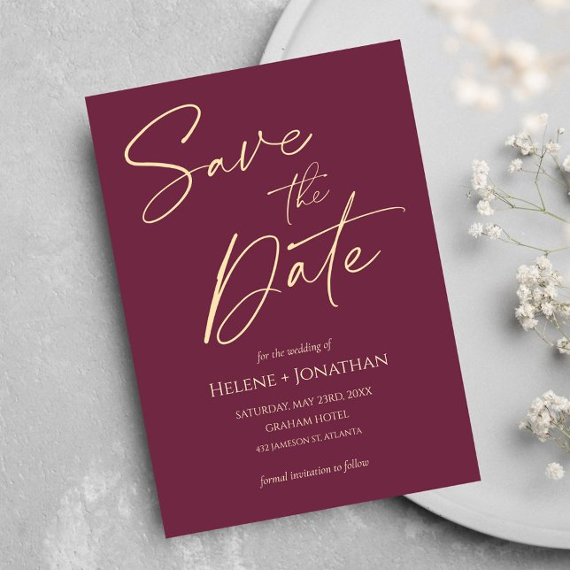 Convites Casamento Elegante Minimalista Burgundy Salve A Da (Minimalist Burgundy Elegant Wedding Save The Date Invitation)