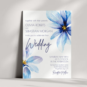 Convites Casamento elegante Minimalista da Flor Azul