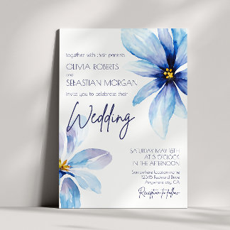 Convites Casamento elegante Minimalista da Flor Azul