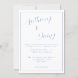 Convites Casamento Elegante Minimalista de Borda Azul