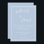 Convites Casamento Elegante Minimalista de Borda Branca Azu<br><div class="desc">Convite para Casamento de Fronteira Azul-Azul Elegante Minimalista</div>