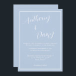 Convites Casamento Elegante Minimalista de Borda Branca Azu<br><div class="desc">Convite para Casamento de Fronteira Azul-Azul Elegante Minimalista</div>