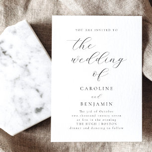 Convites Casamento Elegante Minimalista de Caligrafia Branc