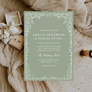 Convites Casamento Elegante Minimalista E Vitoriano Verde S