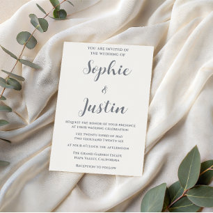 Convites Casamento Elegante Minimalista em Cinza Prata Scri