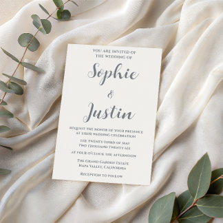 Convites Casamento Elegante Minimalista em Cinza Prata Scri