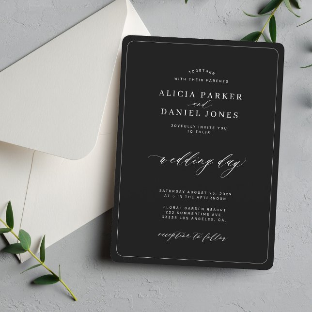 Convites Casamento elegante minimalista em preto e branco (Criador carregado)