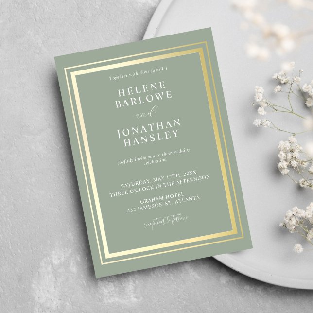 Convites Casamento Elegante Minimalista Moderno da Chic Ver (Sage Green Chic Modern Minimalist Elegant Wedding Invitation)
