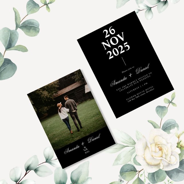 Convites Casamento Elegante Minimalista Negro Branco (Criador carregado)
