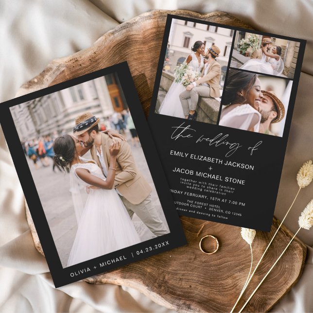 Convites Casamento Elegante Minimalista Negro Branco (Criador carregado)