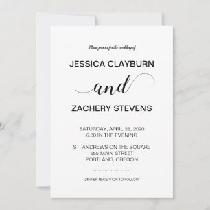 Convites Casamento Elegante Minimalista Negro e Branco