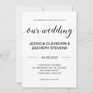 Convites Casamento Elegante Minimalista Negro e Branco