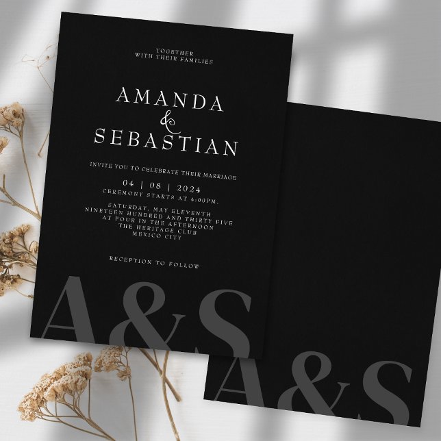 Convites Casamento Elegante Minimalista Negro Simples (Criador carregado)